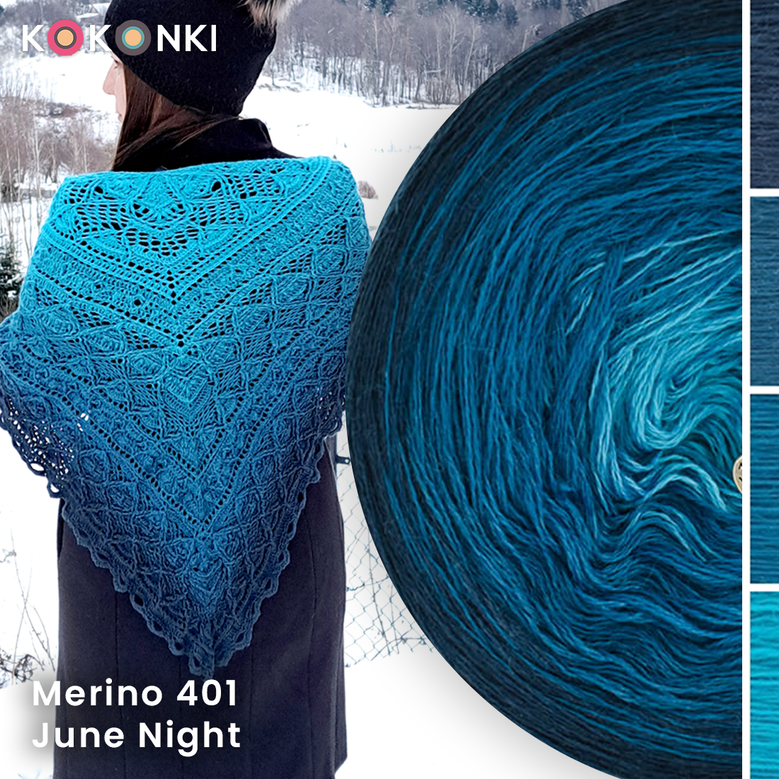 KOKONEK Merino 401 June Night - Navy/petrol II/petrol/turkus