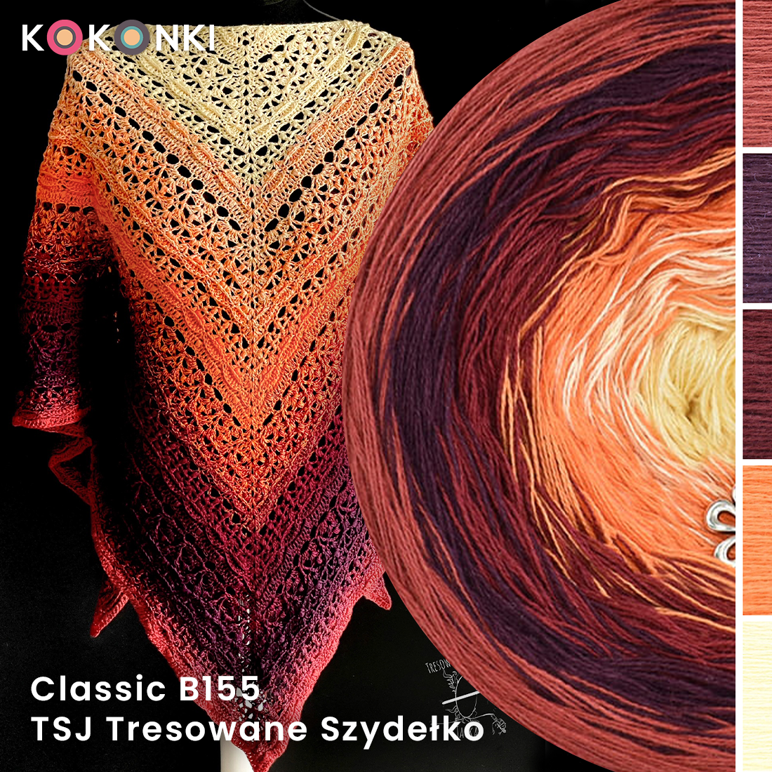 KOKONEK Classic B155 Tresowane Szydełko Jacka - Cegła/wino/malaga/mango/wanilia