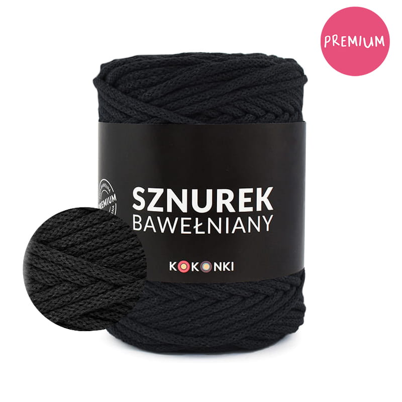 PREMIUM sznurek bawełniany by KOKONKI 5mm / rolka 100m / 590 czerń