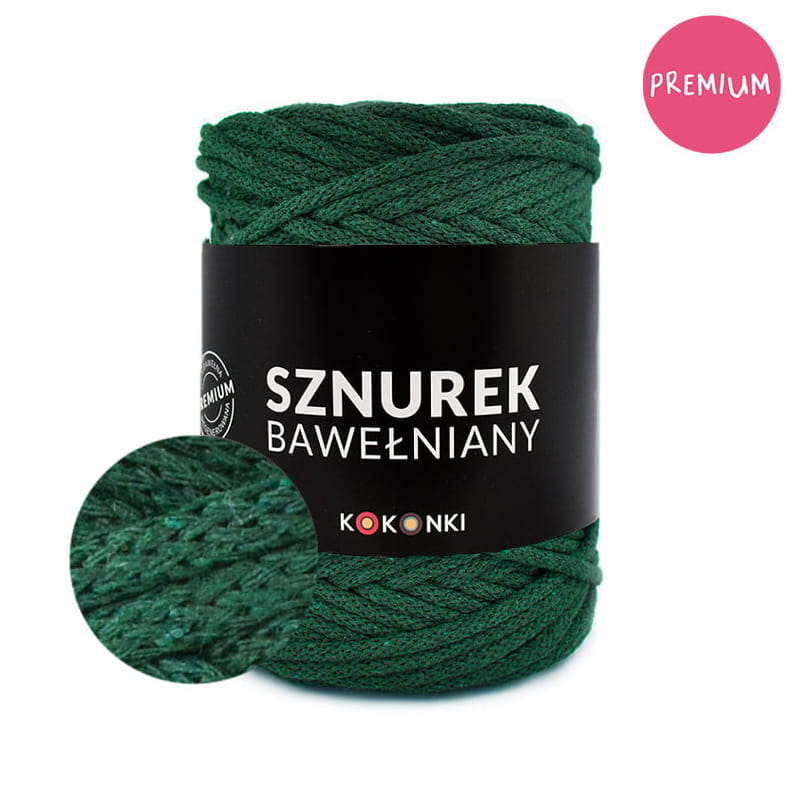 PREMIUM sznurek bawełniany by KOKONKI 5mm / rolka 100m / 581 butelkowa zieleń