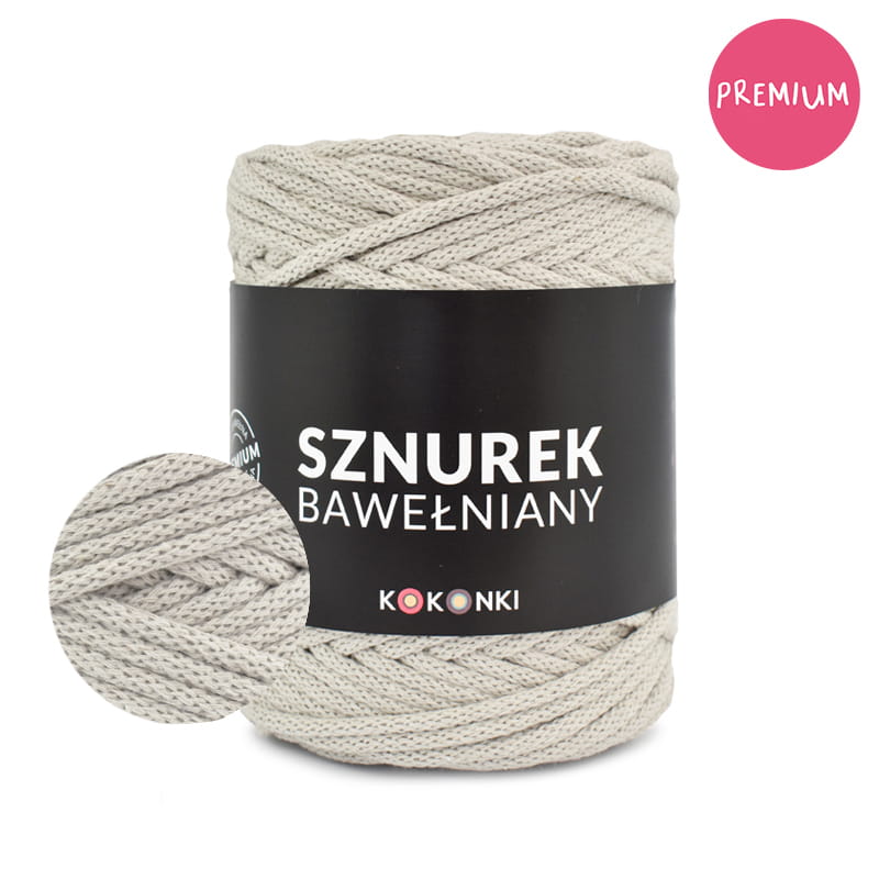 PREMIUM sznurek bawełniany by KOKONKI 5mm / rolka 100m / jasny beż - OUTLET