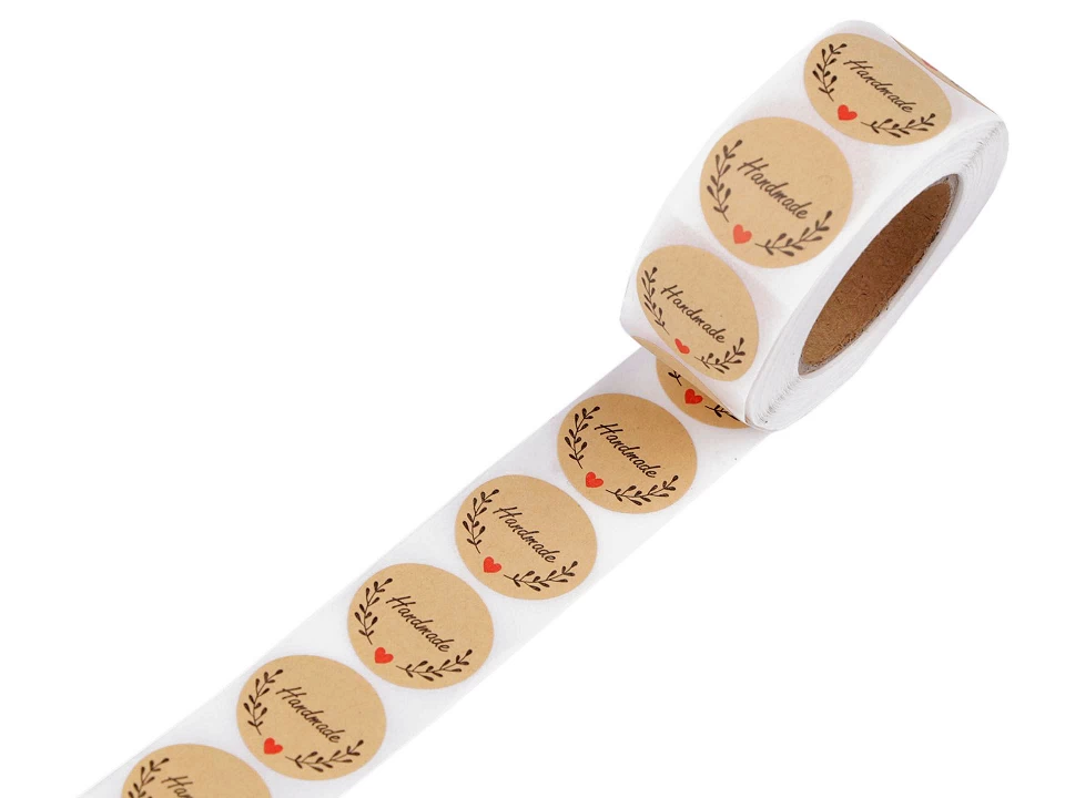 Naklejki okrągłe papierowe na rolce / Handmade / naturalny brąz / 25 mm /  ok 500 szt. / 880391